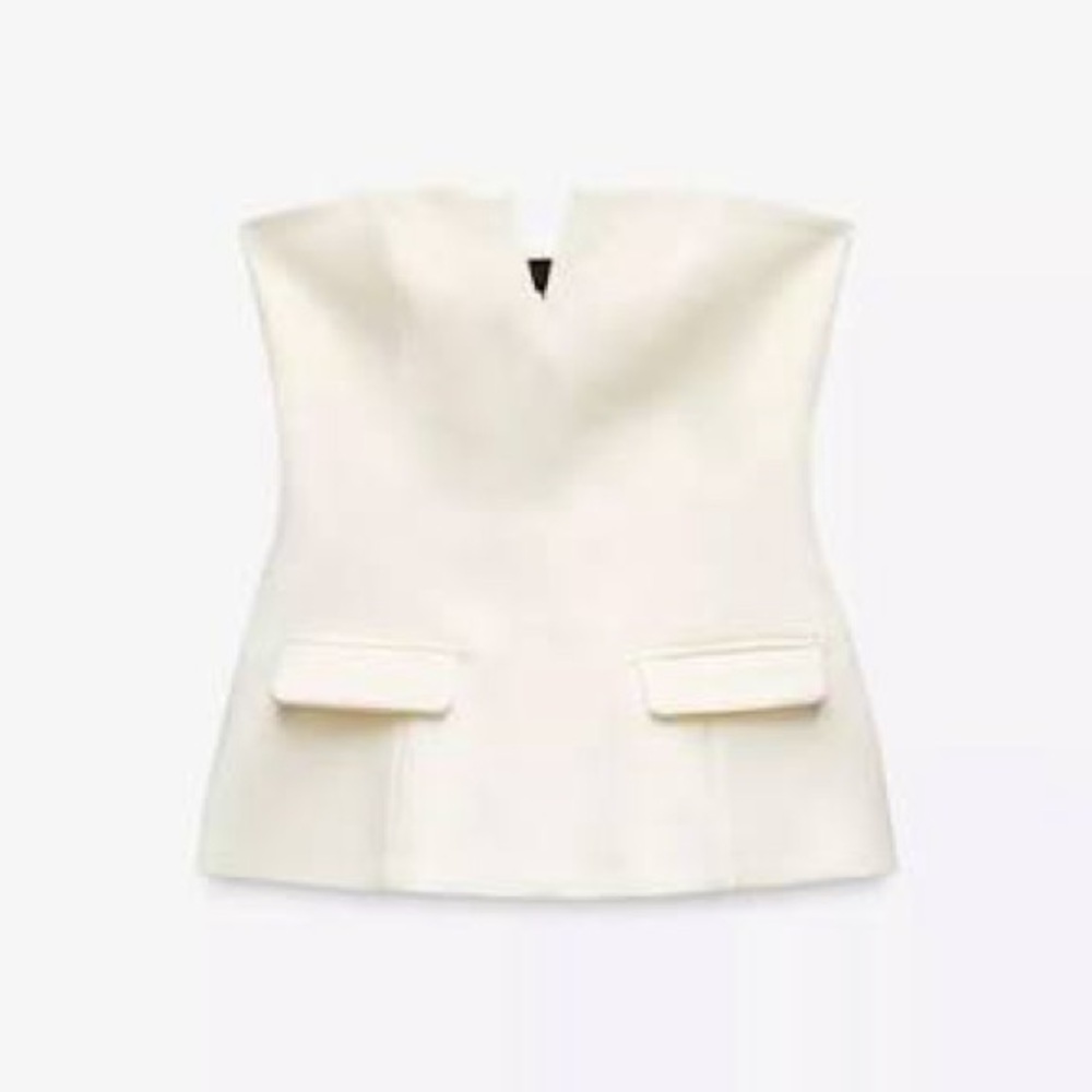 Zara Elegant Cream Strapless Top - Size Small - Picture 5 of 6